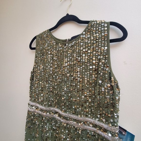 Mac Duggal Sleeveless Sequin Column Gown Olive Green 93603 Size 10 - Picture 4 of 11